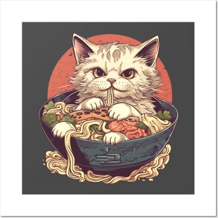 Cat Eating Ramen - Crazy for Ramen Posters and Art